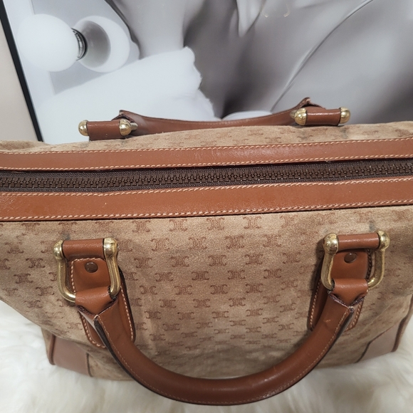 CELINE Suede & Leather Boston Bag - Suede with mini Celine logo exterior - Picture 3 of 14